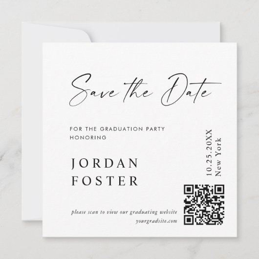 Elegant minimalistisch Afstuderen foto QR code Save The Date (Voorkant)
