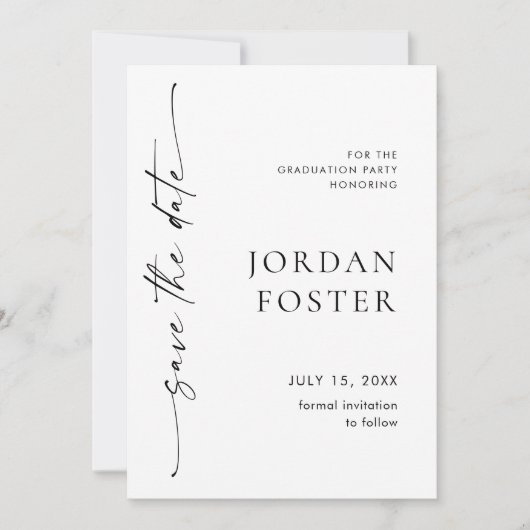 Elegant minimalistisch Afstuderen foto Save The Date (Voorkant)