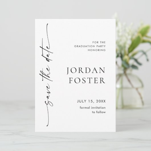 Elegant minimalistisch Afstuderen foto Save The Date (Staand voorkant)
