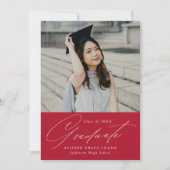 Elegant minimalistisch Afstuderen Rode Foto Aankondiging (Voorkant)