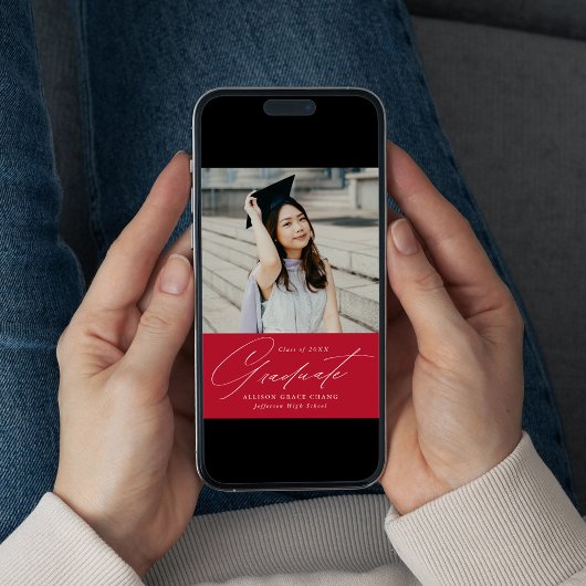 Elegant minimalistisch Afstuderen Rode Foto Aankondiging