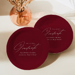 Elegant minimalistisch Afstuderen van Bourgogne Papieren Bordje<br><div class="desc">Elegant afstuderen papier borden met "Afstuderen" in een prachtig wit script met een onzichtbare achtergrond. Pas de borden van het afstuderen aan door de naam van de afgestudeerde, schoolnaam, en het jaar van het afstuderen toe te voegen. De gepersonaliseerde afstuderen papieren borden zijn perfect voor zowel de academische wereld als...</div>