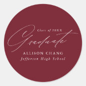 Elegant minimalistisch Afstuderen van Bourgogne Ronde Sticker (Voorkant)