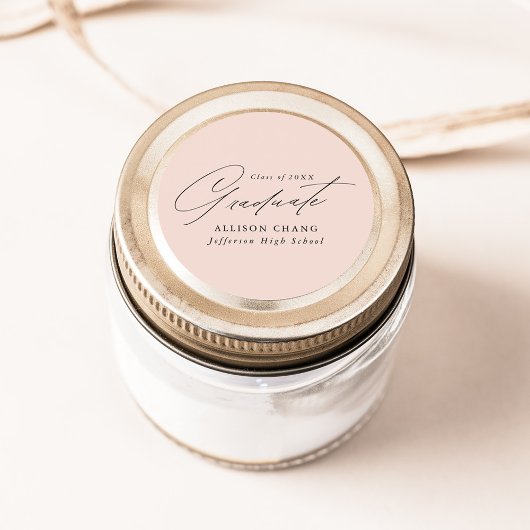 Elegant minimalistisch Afstuderen voor Blush-scrip Ronde Sticker
