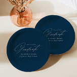 Elegant minimalistisch Afstuderen zeemacht Papieren Bordje<br><div class="desc">Elegant afstuderen papier borden met "Afstuderen" in een prachtig wit script met een marinekleding. Pas de borden van het afstuderen aan door de naam van de afgestudeerde, schoolnaam, en het jaar van het afstuderen toe te voegen. De gepersonaliseerde afstuderen papieren borden zijn perfect voor zowel de academische wereld als de...</div>