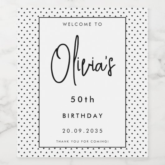 Elegant minimalistisch B&W 50ste verjaardagsfeests Wijn Etiket (Enkel label)