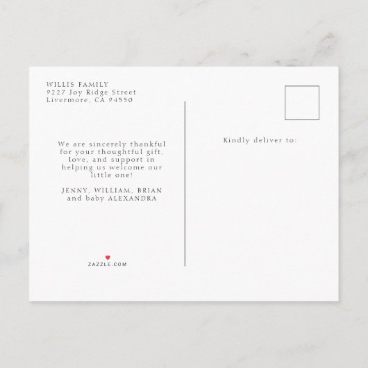 Elegant minimalistisch Baby shower foto dank u Uitnodiging Briefkaart (Achterkant)