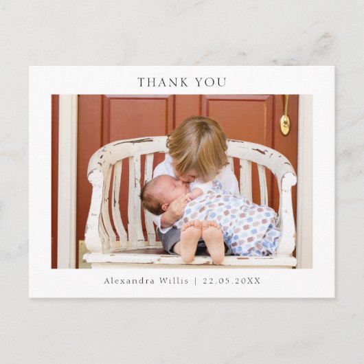 Elegant minimalistisch Baby shower foto dank u Uitnodiging Briefkaart (Voorkant)