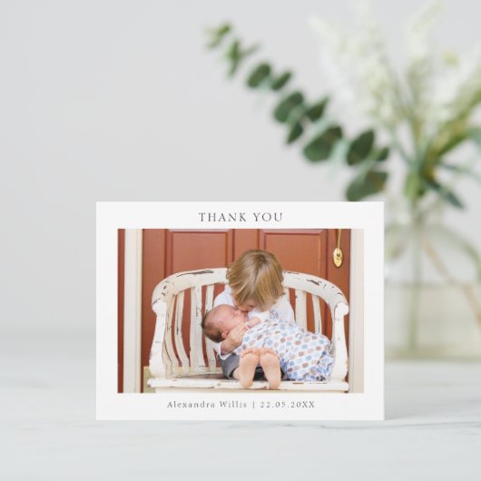 Elegant minimalistisch Baby shower foto dank u Uitnodiging Briefkaart (Staand voorkant)