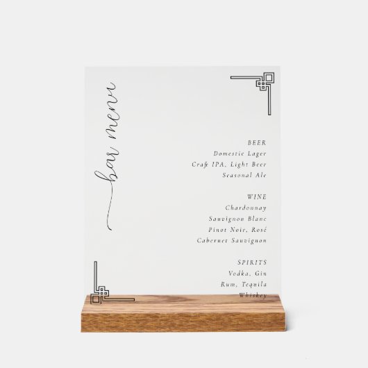 Elegant Minimalistisch Bar Menu Bord (Voorkant)