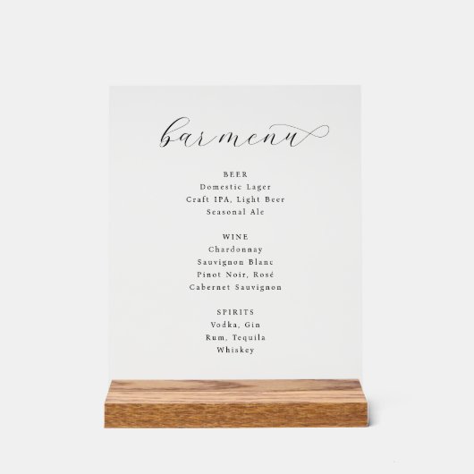 Elegant Minimalistisch Bar Menu Bord (Voorkant)
