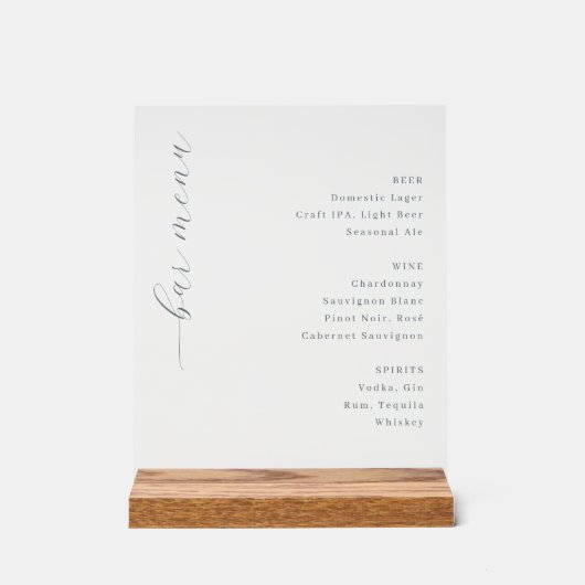 Elegant Minimalistisch Bar Menu Bord (Voorkant)