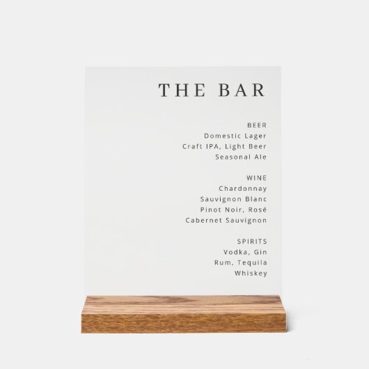Elegant Minimalistisch Bar Menu Bord (Voorkant)