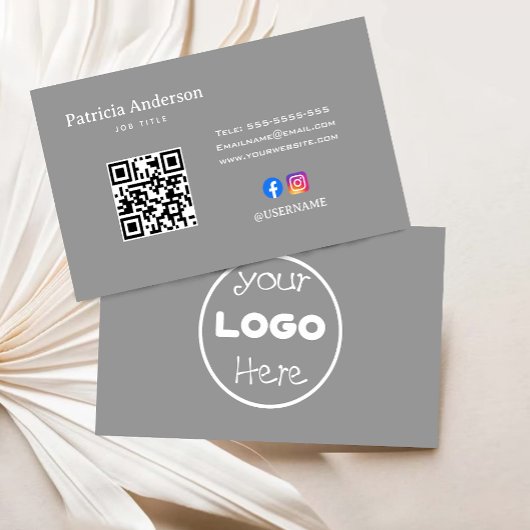 Elegant minimalistisch bedrijf Logo QR code | Grij Visitekaartje
