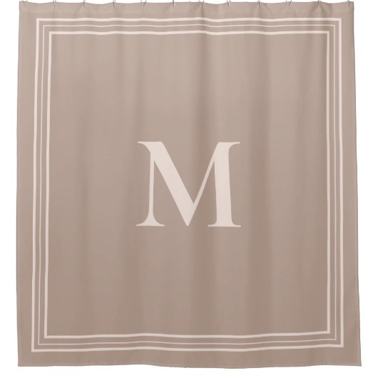 Elegant minimalistisch beige monogram douchegordijn (Voorkant)