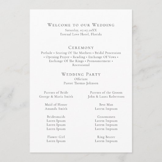 Elegant minimalistisch beige monogram huwelijkspro programmakaart (Achterkant)