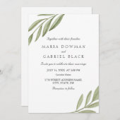 Elegant minimalistisch blad botanische bruiloft kaart (Voorkant / Achterkant)