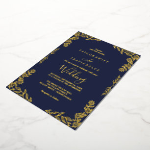Elegant minimalistisch blad   Gold Foil Navy blauw Folie Uitnodiging