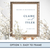 Elegant minimalistisch blauw bruiloft welkomstbord poster
