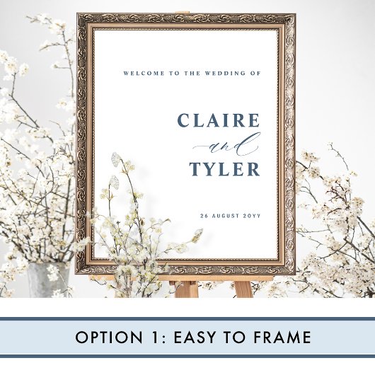 Elegant minimalistisch blauw bruiloft welkomstbord poster