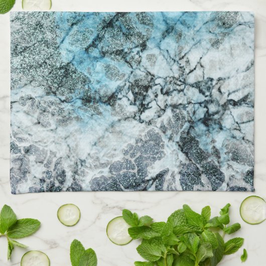 Elegant minimalistisch blauw en grijs marmer theedoek (Gevouwen)