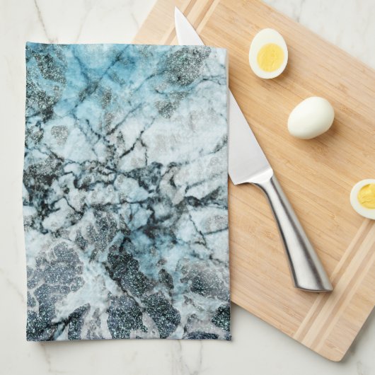 Elegant minimalistisch blauw en grijs marmer theedoek (Quarter Fold)