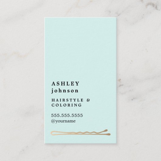 Elegant minimalistisch blauw Faux Gold Hairdresser Visitekaartje (Voorkant)