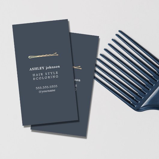 Elegant minimalistisch blauw Faux Gold Hairdresser Visitekaartje