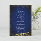 Elegant minimalistisch blauw goud met uitzondering save the date (Staand voorkant)