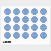 Elegant minimalistisch blauw monogram gestippelde ronde sticker (Vel)