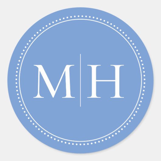 Elegant minimalistisch blauw monogram gestippelde ronde sticker (Voorkant)