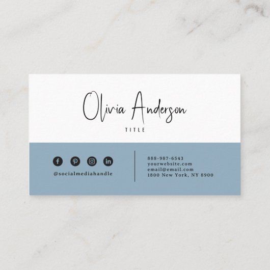 Elegant minimalistisch blauw neutraal boho chic mo visitekaartje (Achterkant)