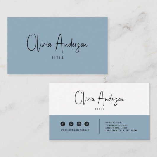 Elegant minimalistisch blauw neutraal boho chic mo visitekaartje (Voorkant / Achterkant)