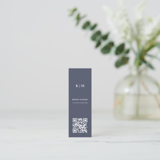 Elegant minimalistisch blauw QR code Interieur Des Mini Visitekaartje (Staand voorkant)