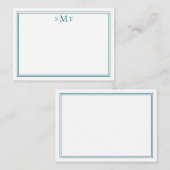 Elegant minimalistisch Blauwgroen drieletterig mon Notitiekaartje (Voorkant / Achterkant)