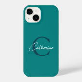 Elegant Minimalistisch Blauwgroen Script Monogram iPhone Hoesje (Achterkant)