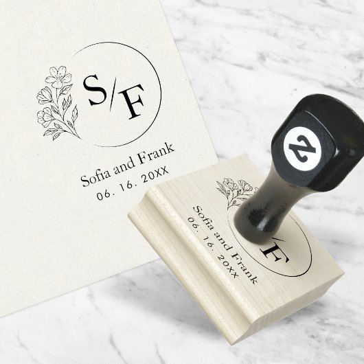Elegant minimalistisch bloemenbruiloft monogram rubberstempel