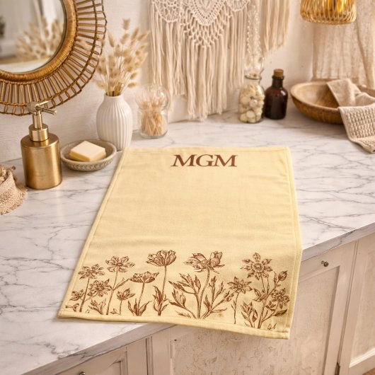 Elegant Minimalistisch Bloemendesign met Monogram Bad Handdoek