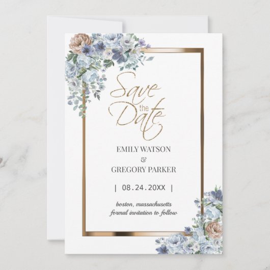 Elegant Minimalistisch Bloemengoud Save the Date (Voorkant)