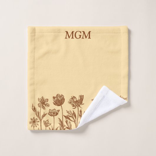 Elegant minimalistisch bloemontwerp met monogram bad handdoek (Wasdoekje)