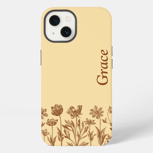 Elegant minimalistisch bloemontwerp met monogram iPhone hoesje (Achterkant)