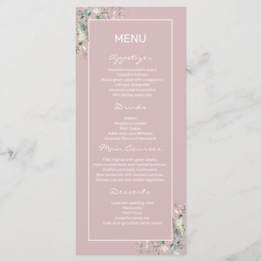 Elegant Minimalistisch Blush Pink Flat Menu. Menu (Voorkant)