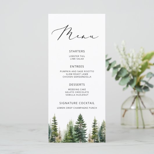 Elegant minimalistisch bos Wedding menu (Staand voorkant)