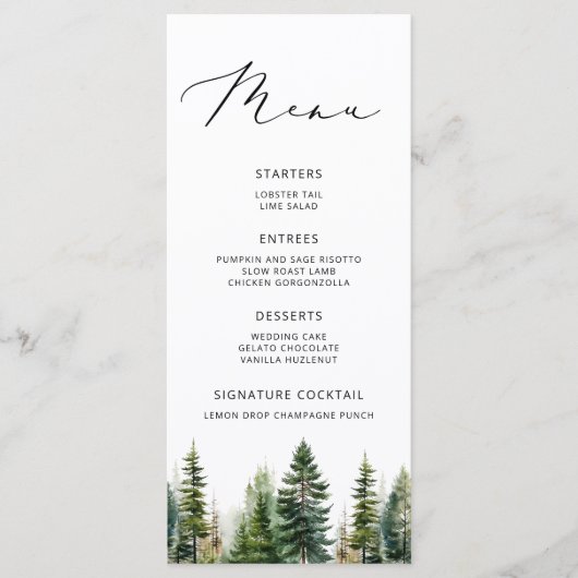 Elegant minimalistisch bos Wedding menu (Voorkant)