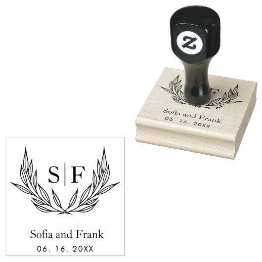 Elegant Minimalistisch Botanisch Bruiloft Monogram Rubberstempel (Gestempeld)