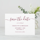 Elegant minimalistisch Bourgogne Weddenschap Save The Date (Staand voorkant)