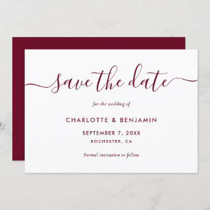 Elegant minimalistisch Bourgogne Weddenschap Save The Date