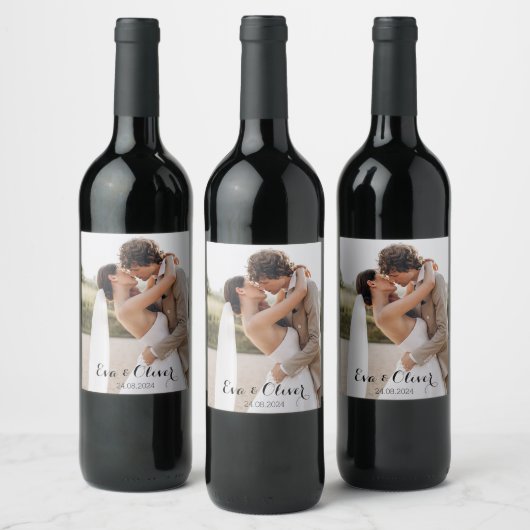 Elegant minimalistisch bruiloft foto wijnlabel wijn etiket (Flessen)