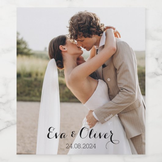 Elegant minimalistisch bruiloft foto wijnlabel wijn etiket (Enkel label)