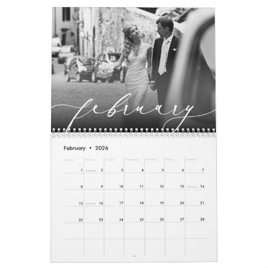 Elegant minimalistisch bruiloft modern fotoscript kalender (Feb 2026)